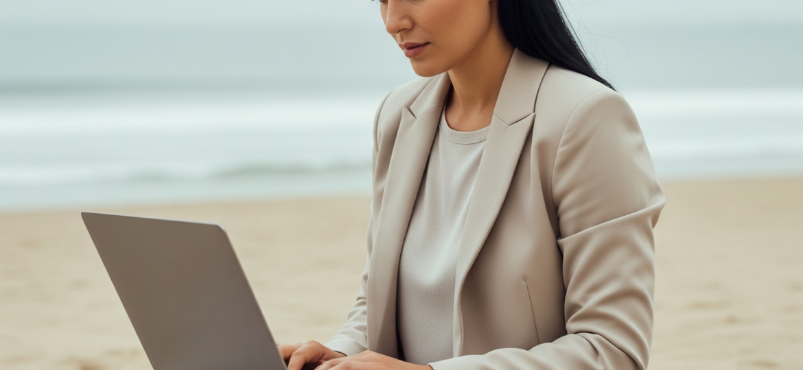 Mujer en la playa teletrabajo